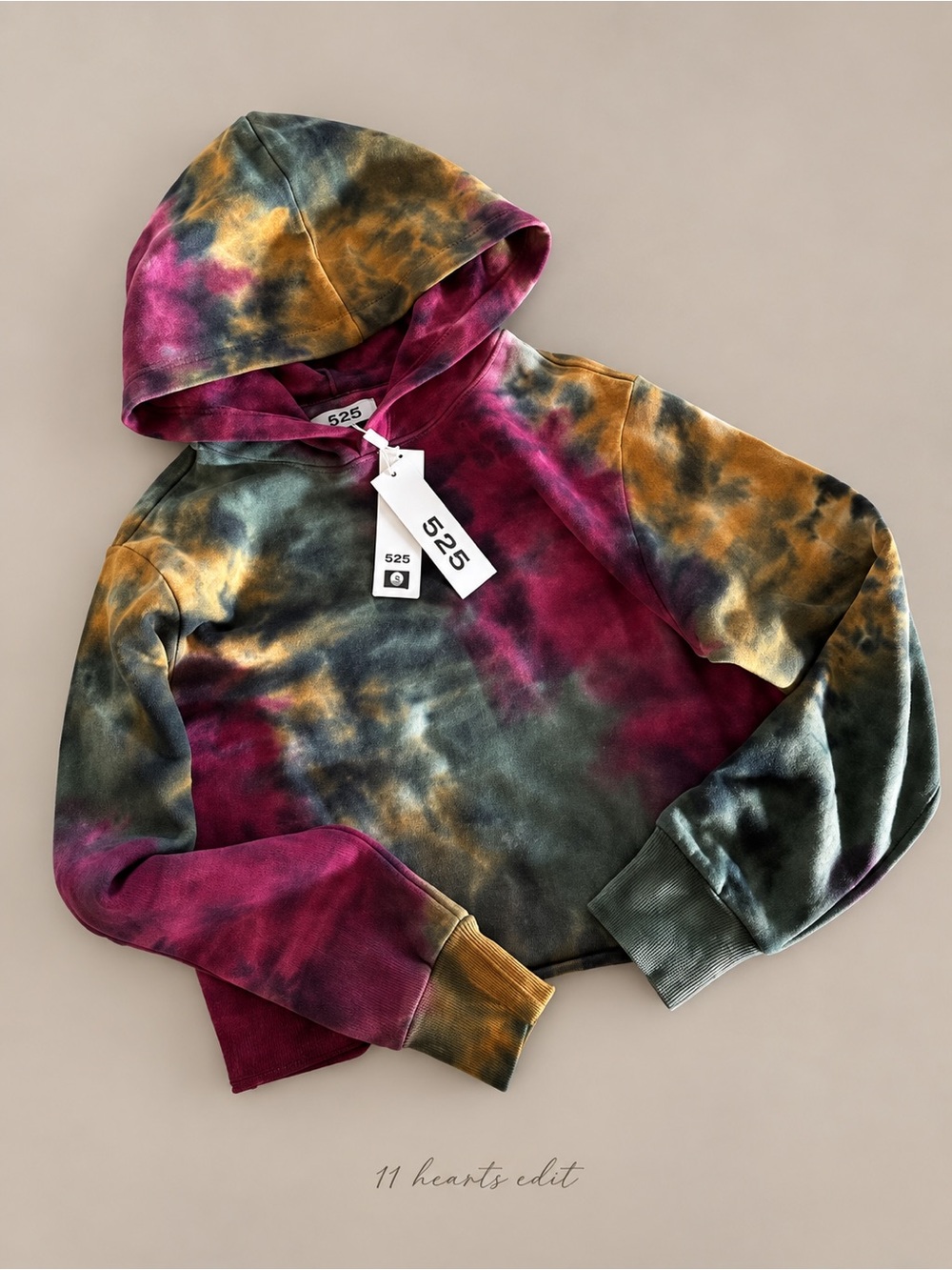 525 Revolve Amber Multi Tie Dye Crop Long Sleeve Pullover Hoodie Small NWT